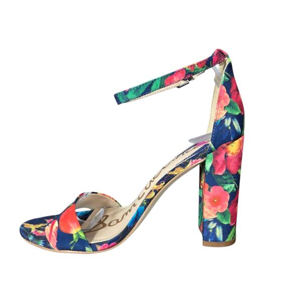 Sam Edelman Yaro Shoes Womens Size 7.5 Floral Blue Block Heel Sandal Ankle Strap - Picture 4 of 13